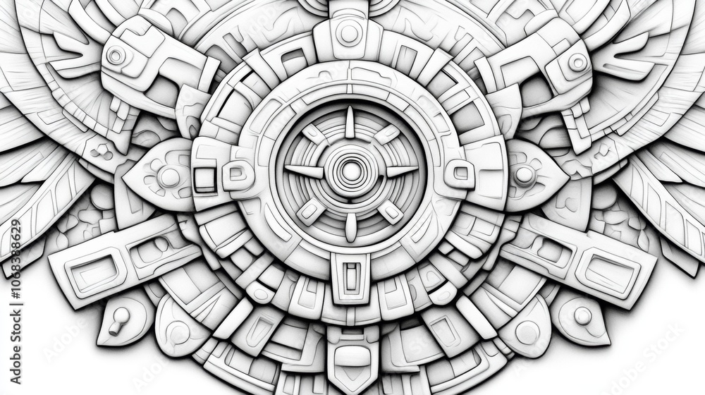 Poster intricate 3d rendered aztec mayan style geometric pattern design