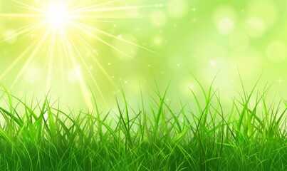 Obraz premium Green grass and sunlight banner background