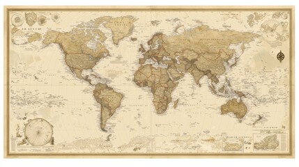 Explore the joyful essence of a vintage world map print with sepia tones and whimsical monkey artwork