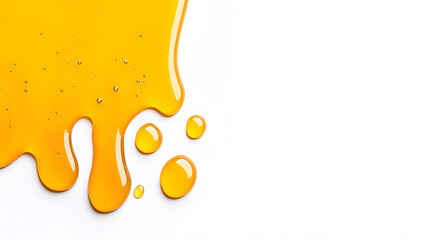 Flowing honey isolated on white background. Yellow honey drip on screen