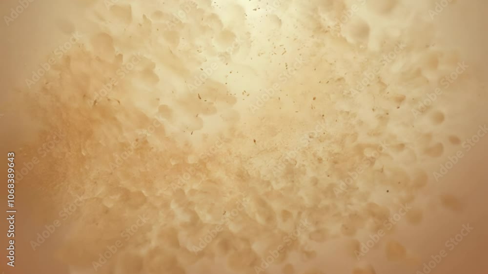 Poster camera rotates around warm earth tones with subtle ambient lighting and drifting particles, creating
