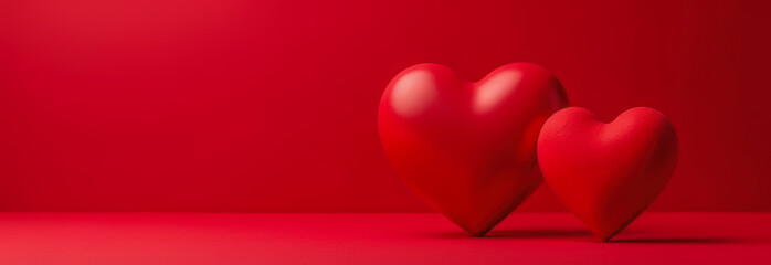 Two red valentines stand on a red background