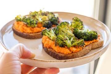 Delicious Healthy Toast with Roasted Broccoli for Breakfast