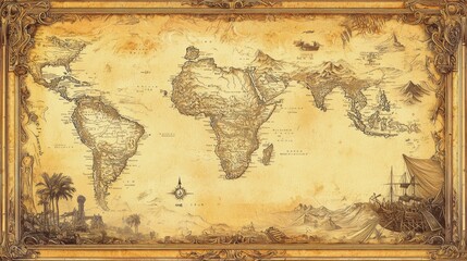 Obraz premium Explore the enchanting journey of a joyful monkey on an ancient hand-drawn map of africa