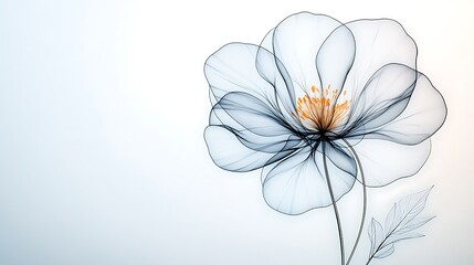 In this minimalist line art piece, a delicate flower is intricately drawn with simple black lines on a stark white background