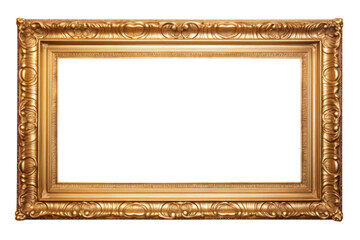 Antique wooden frame with gold paint in isolated transparent background