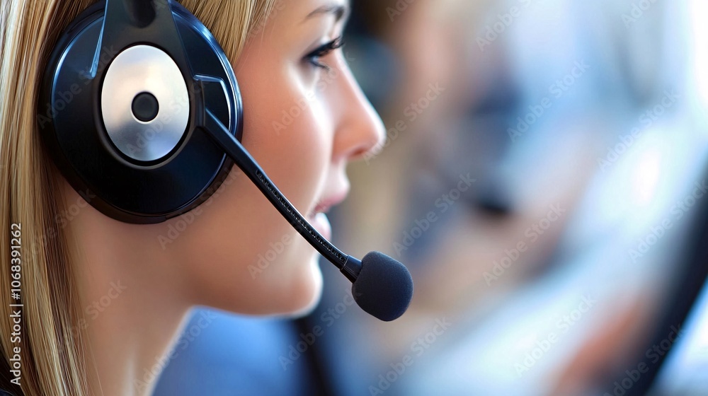 Aufkleber Call center operator working with headset and microphone