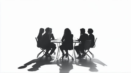 Group of business people having round table discussion. Board of directors corporate structure governance.  Business people meeting discussion silhouette isolated on white background
