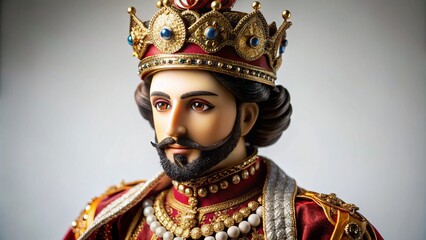 Majestic King Doll Portrait on a White Background Capturing Regal Elegance with Detailed Features and Rich Textures in a Studio Setting