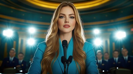 Confident Female Speaker at the Podium