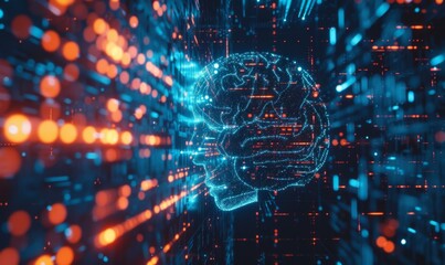 Obraz premium Artificial intelligence AI in Healthcare. AI role in neurology and mental health. Human brain illuminated by AI algorithms, with digital neural networks and code