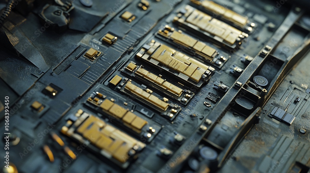 Poster electronic circuit board showing surface mount components and connectors