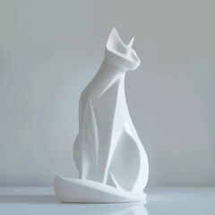 White cat figurine on white background. 3d render illustration. 