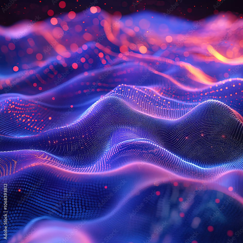 Poster data technology concept. glowing wave of dots and lines. beautiful abstract wave technology digital 