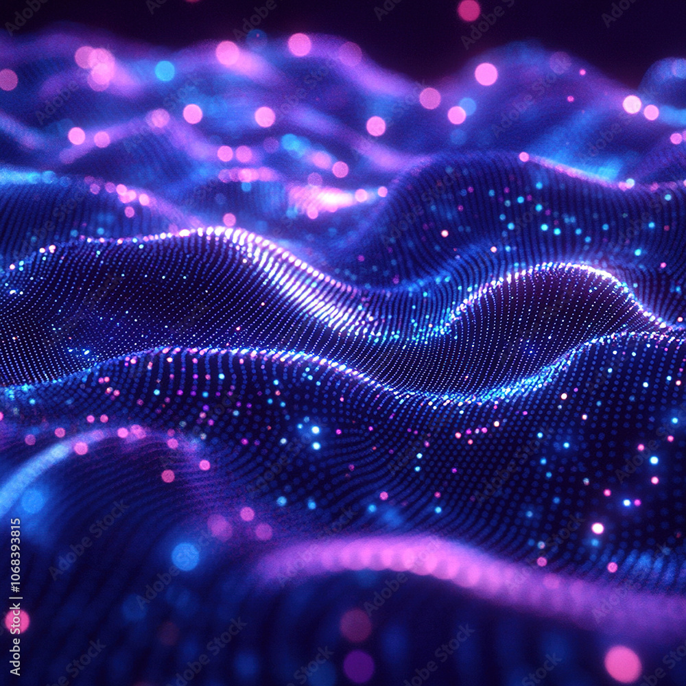 Poster data technology concept. glowing wave of dots and lines. beautiful abstract wave technology digital 