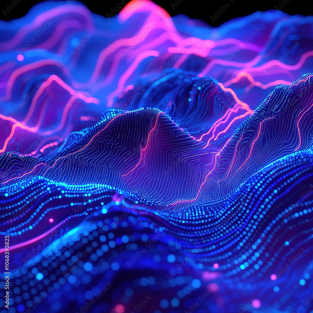 Poster data technology concept. glowing wave of dots and lines. beautiful abstract wave technology digital 