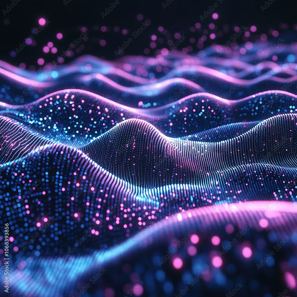 Poster data technology concept. glowing wave of dots and lines. beautiful abstract wave technology digital 