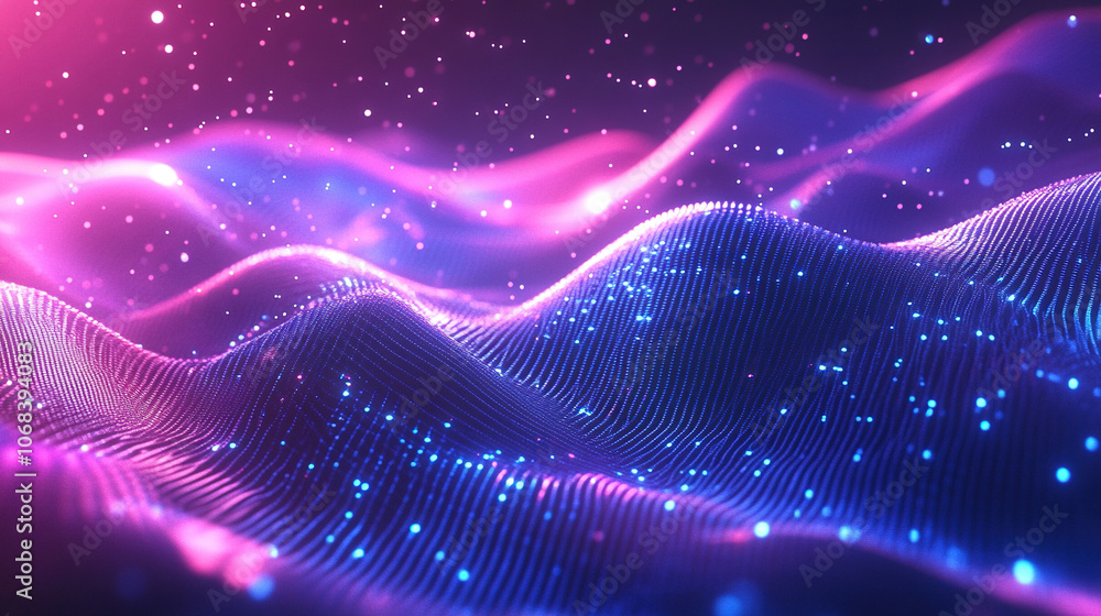 Poster data technology concept. glowing wave of dots and lines. beautiful abstract wave technology digital 