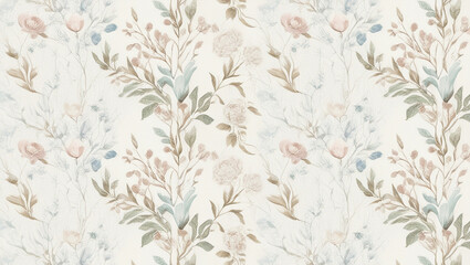 wallpaper with a flower and plant theme with a cream colored background