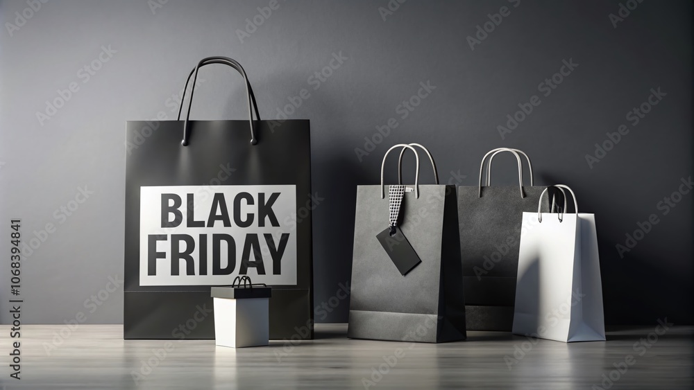 Poster minimalist black friday shopping concept with abstract shapes and monochrome colors emphasizing cons