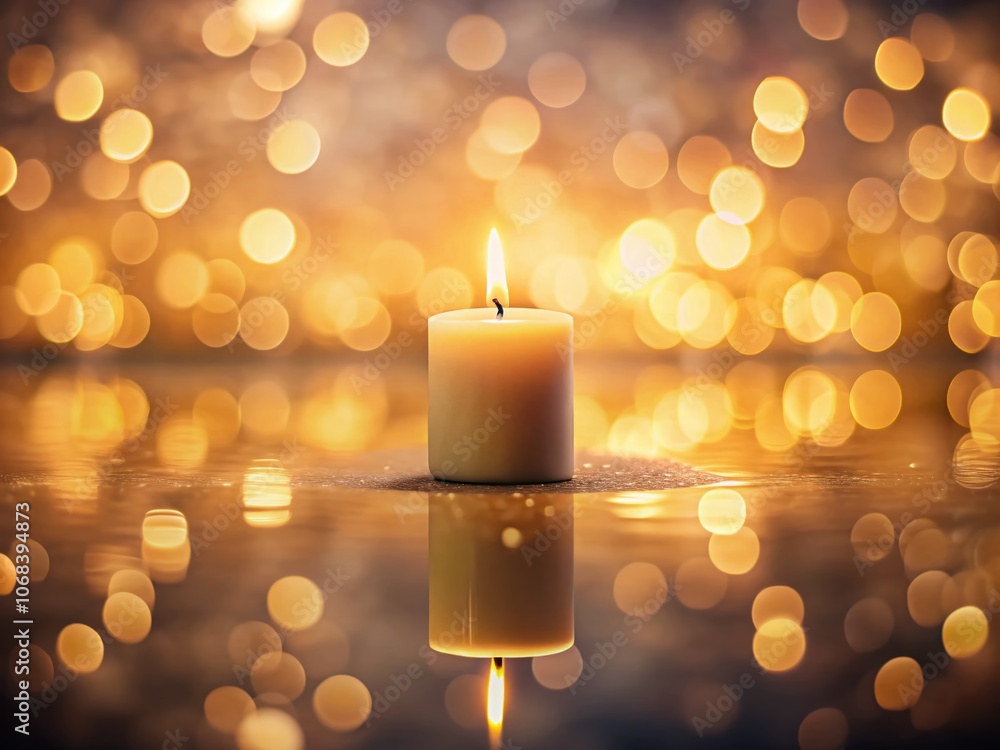 Poster minimalist candle with light reflections in the background, creating a soft and serene atmosphere fo
