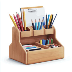 Obraz premium Wooden office drawer with pencils isolated on a white background. 