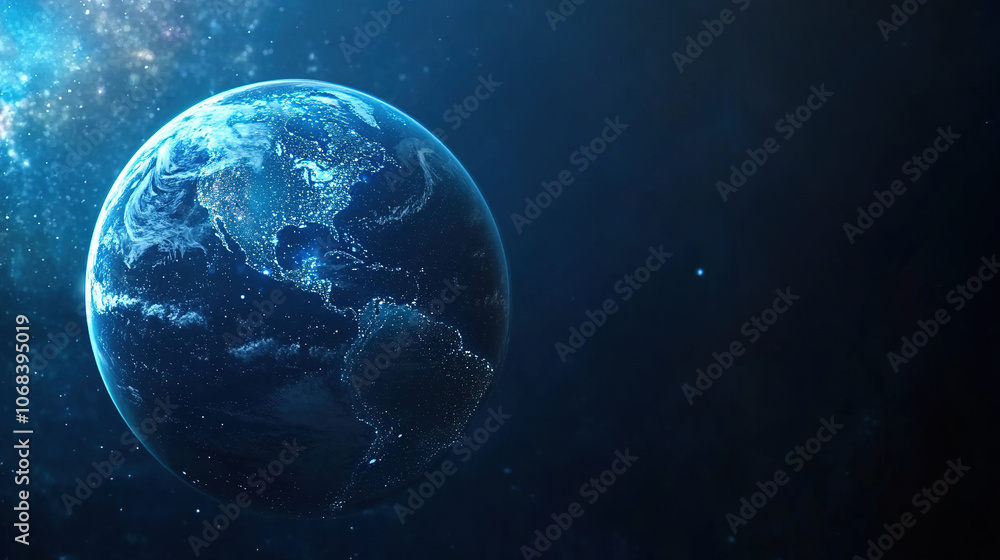 Poster global network and connectivity concept. abstract blue planet earth with digital connection lines. t