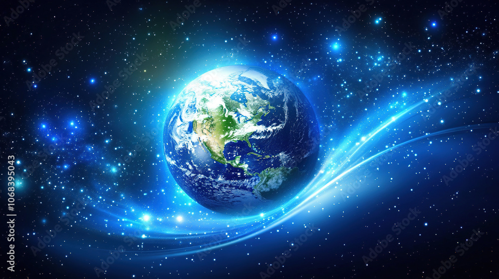 Poster global network and connectivity concept. abstract blue planet earth with digital connection lines. t