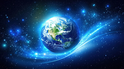 Obraz premium Global network and connectivity concept. Abstract blue planet Earth with digital connection lines. Technology background. Technology digital world. Internet worldwide web. Futuristic technology