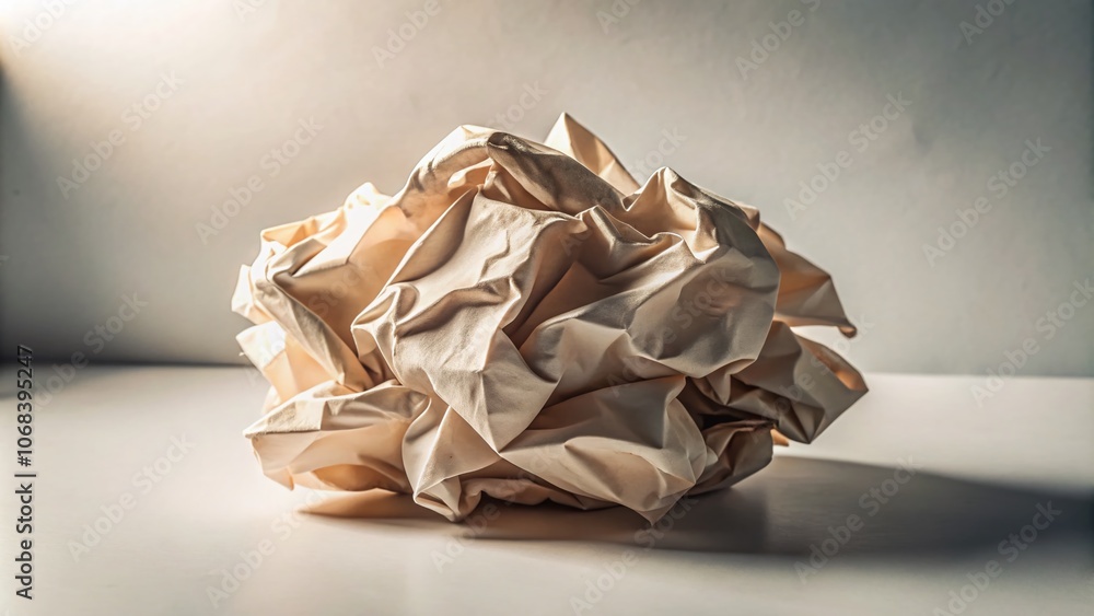 Poster minimalist crumpled paper art: an abstract exploration of texture and form in a simple composition f