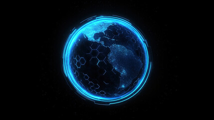 Naklejka premium Global network and connectivity concept. Abstract blue planet Earth with digital connection lines. Technology background. Technology digital world. Internet worldwide web. Futuristic technology