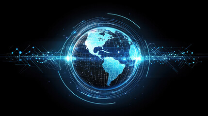 Global network and connectivity concept. Abstract blue planet Earth with digital connection lines. Technology background. Technology digital world. Internet worldwide web. Futuristic technology