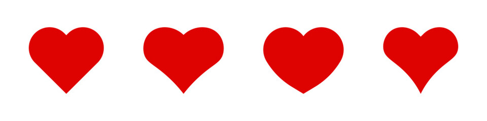 Red heart icons set. Love symbols. Vector illustration.