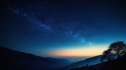 Breathtaking night sky panorama showcasing the Milky Way over serene hills. Perfect for nature and astronomy lovers