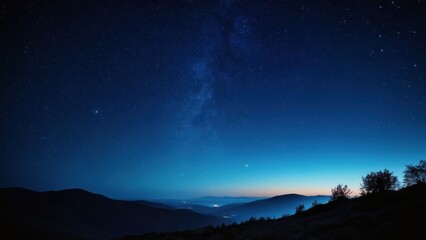 Breathtaking night sky panorama showcasing the Milky Way over serene hills. Perfect for nature and astronomy lovers