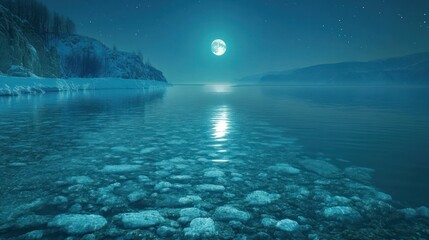 Obraz premium Serene Moonlight Over Tranquil Lake
