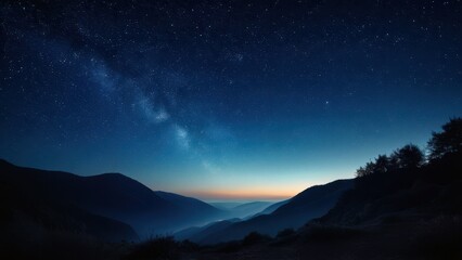 Breathtaking night sky panorama showcasing the Milky Way over serene hills. Perfect for nature and astronomy lovers
