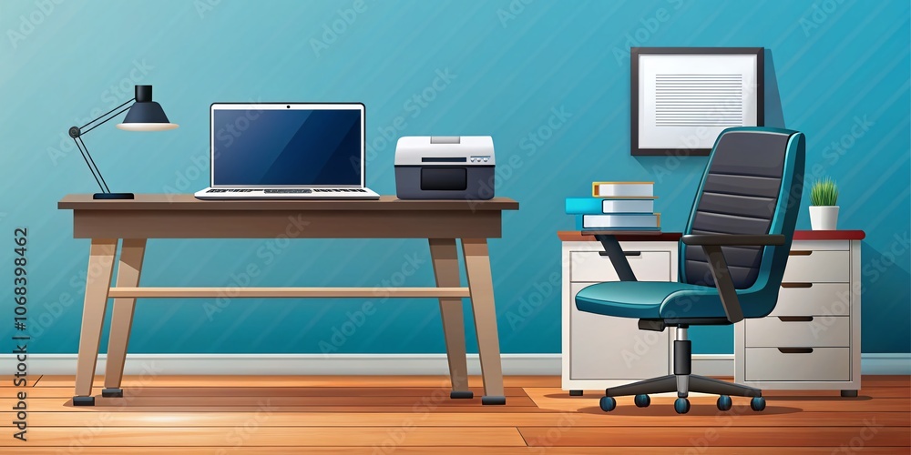 Poster modern computer office equipment vector design featuring key devices with ample copy space to highli