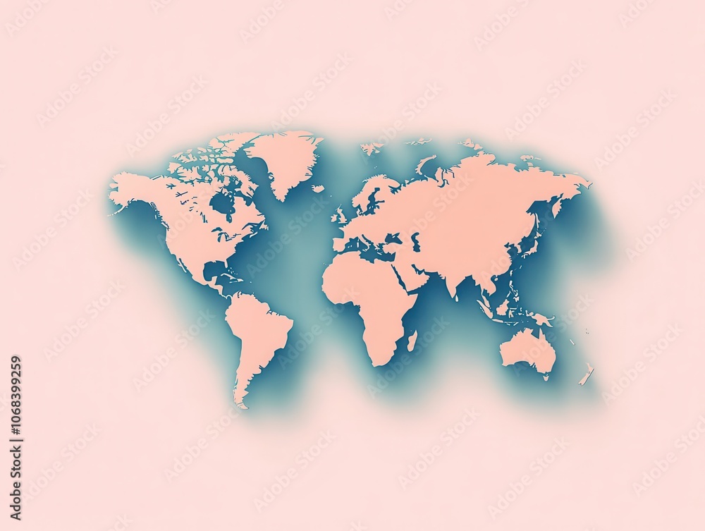 Poster world map with soft shadow.