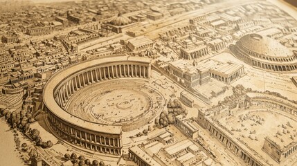 Plakat Explore the joyful essence of ancient rome through a vintage map featuring iconic architecture and monkeys
