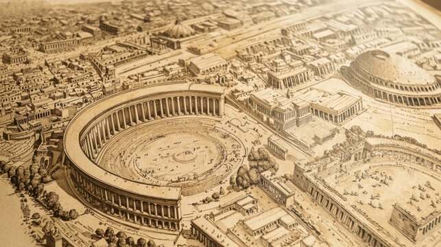 Explore the joyful essence of ancient rome through a vintage map featuring iconic architecture and monkeys