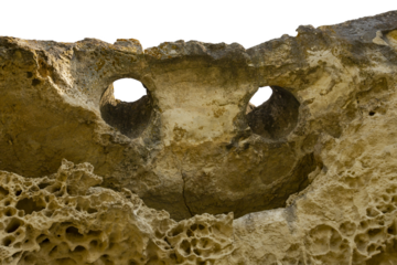 Natural rock in the form of a flying demon. Smiling bat. Bakla, Crimea.