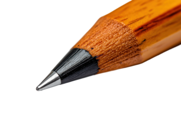 Close-up of a sharpened pencil on white, highlighting its detail and texture
