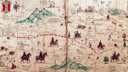 Explore the joyful journey of a monkey through a vintage map of the silk road's trading routes