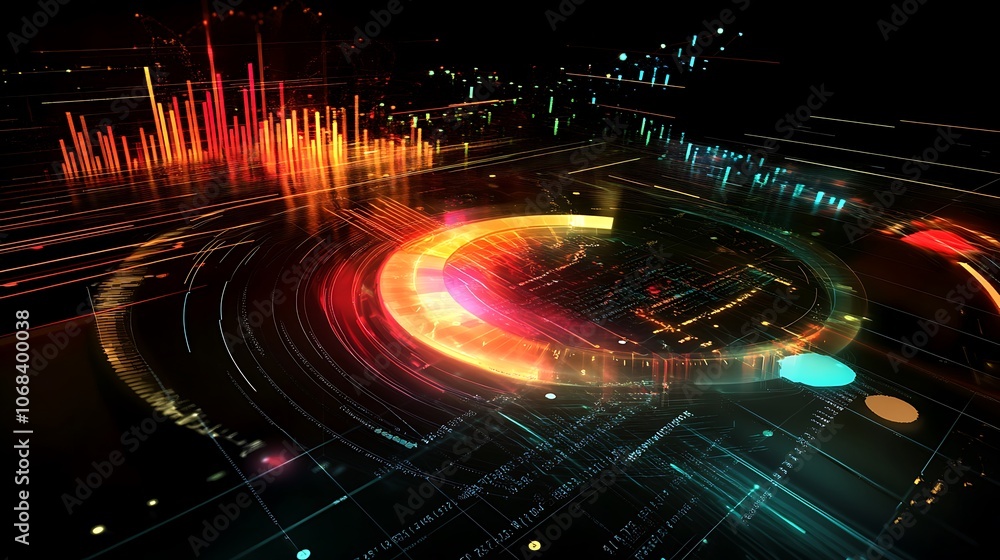 Poster abstract digital interface with glowing lines and a circular element