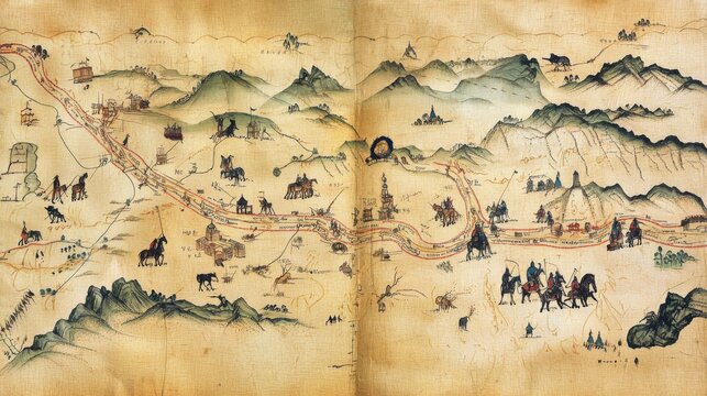 Explore the joyful journey of the monkey along the vintage silk road map with gigapixel text shapes