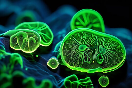 euglena viridis cells with chloroplasts emitting green fluoresce