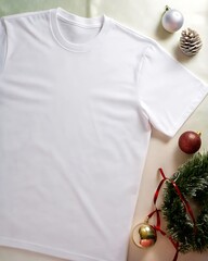 T-shirt flat lay mock-up of with Christmas accessories