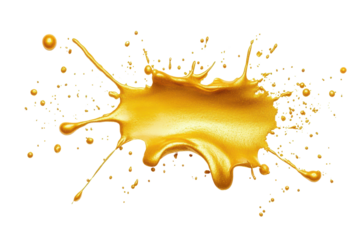 Vibrant gold paint splatter on a clean  creates an artistic effect