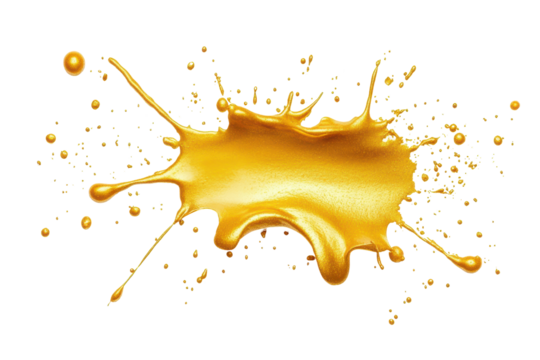 Vibrant gold paint splatter on a clean  creates an artistic effect